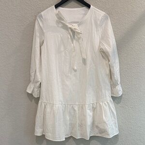 Elegant White Cotton Women's Top with Tie Neck size l or Xl see measurements